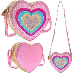Heart Shaped Purse Pink Purse for Girls Kids Sparkly Pink with Shoulder Strap